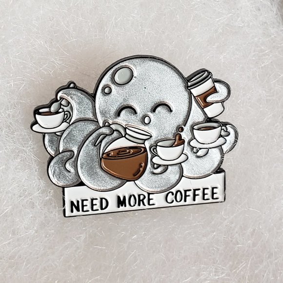 Jewelry - 3/10$ NWOT Silver tone octopus need more coffee  pin